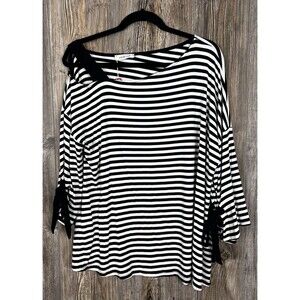 NWT Inside Out Blouse Women's XL "Samantha" Stripe Cold Shoulder Sleeve Black/Wt